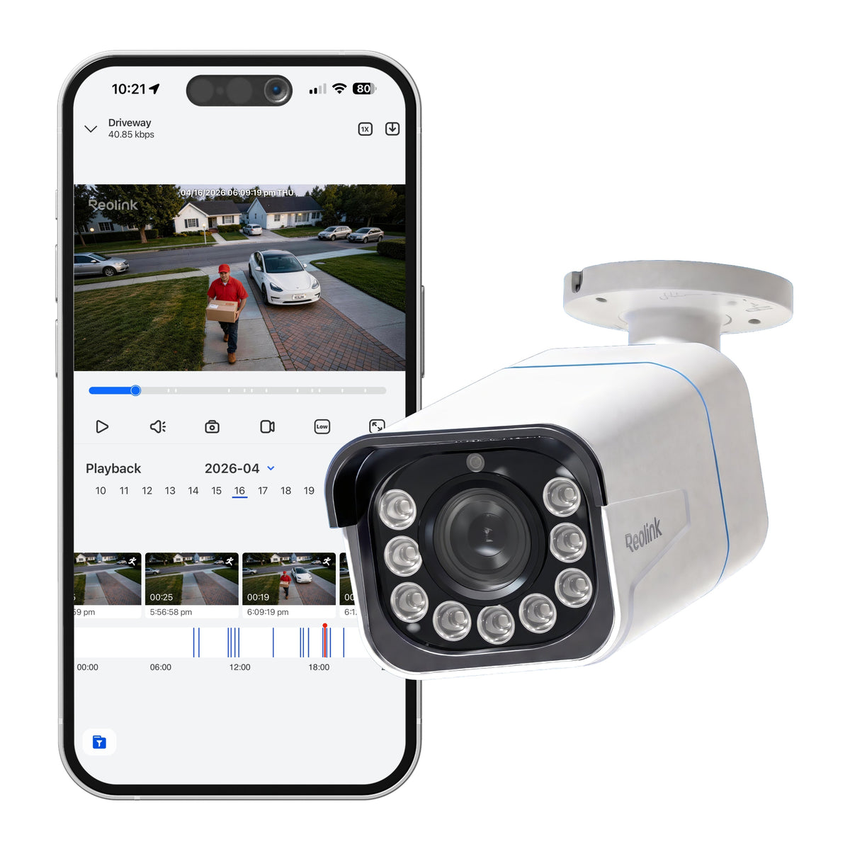 4K 8MP Outdoor Wired PoE Security IP Camera with 5X Optical Zoom - White