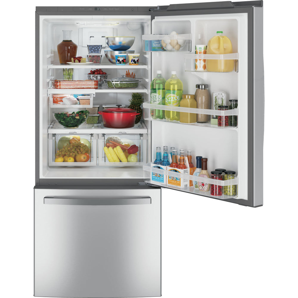 21.0 CuFt Bottom-Mount Refrigerator in Stainless Steel with Sliding Snack Drawer