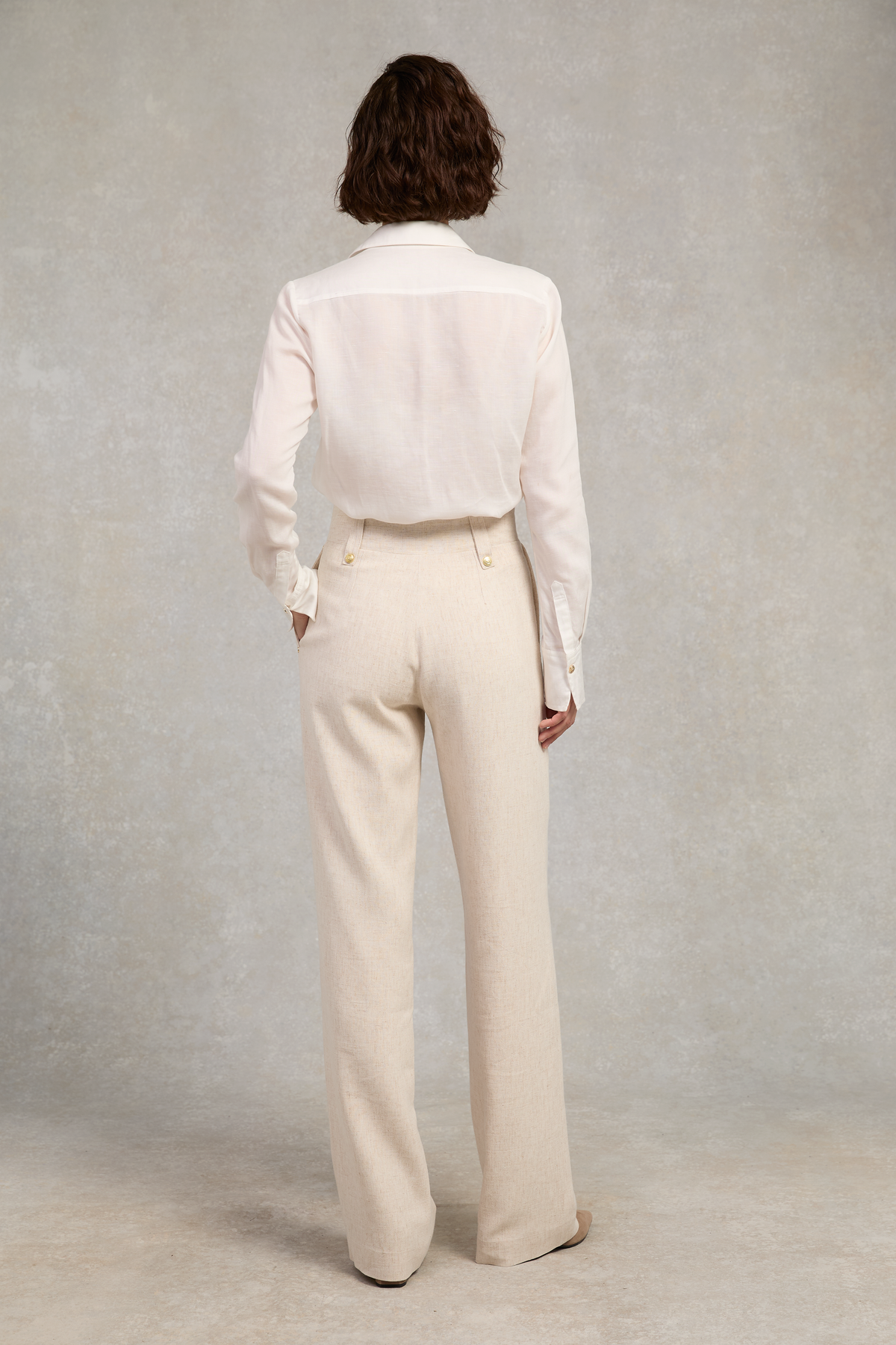 High Waisted Straight Trouser (Natural Linen)