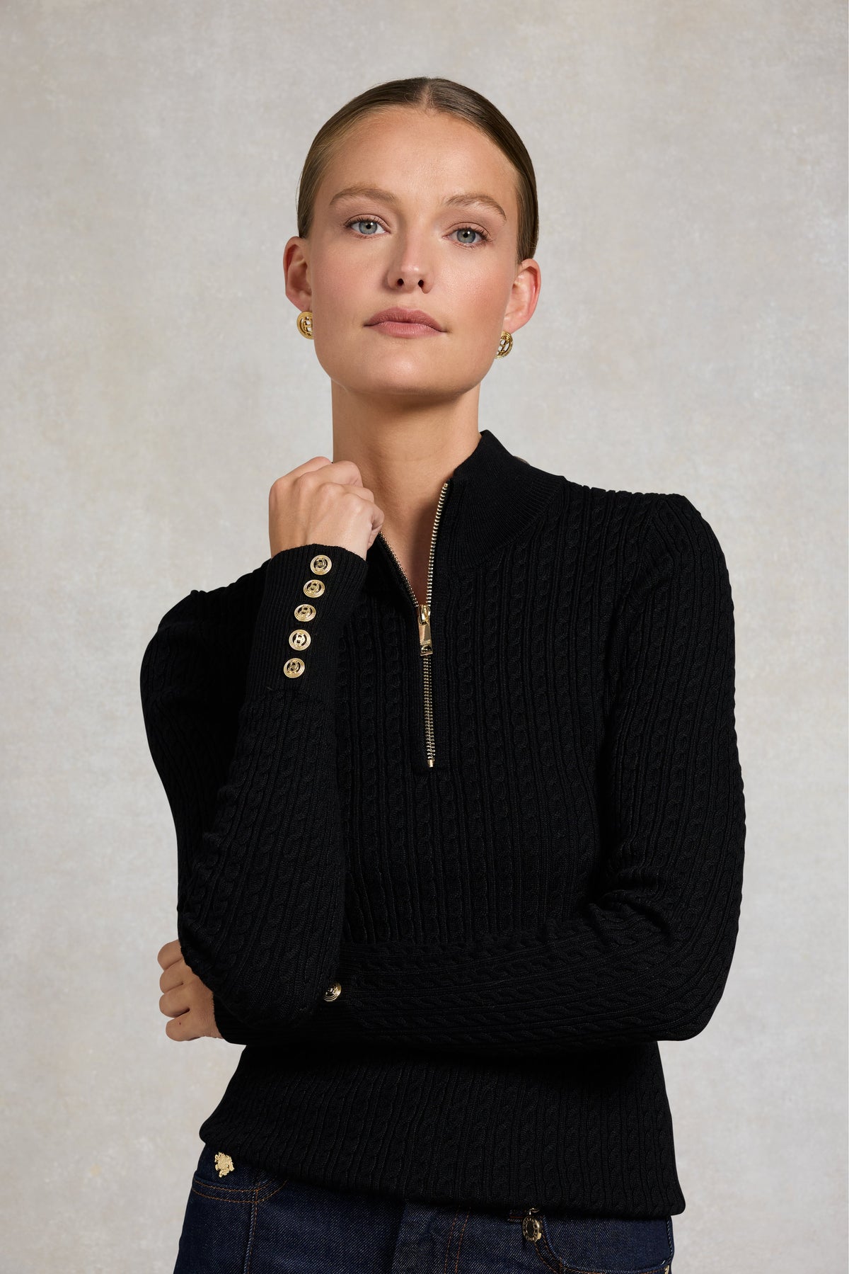 Ava Quarter Zip Knit (Black)