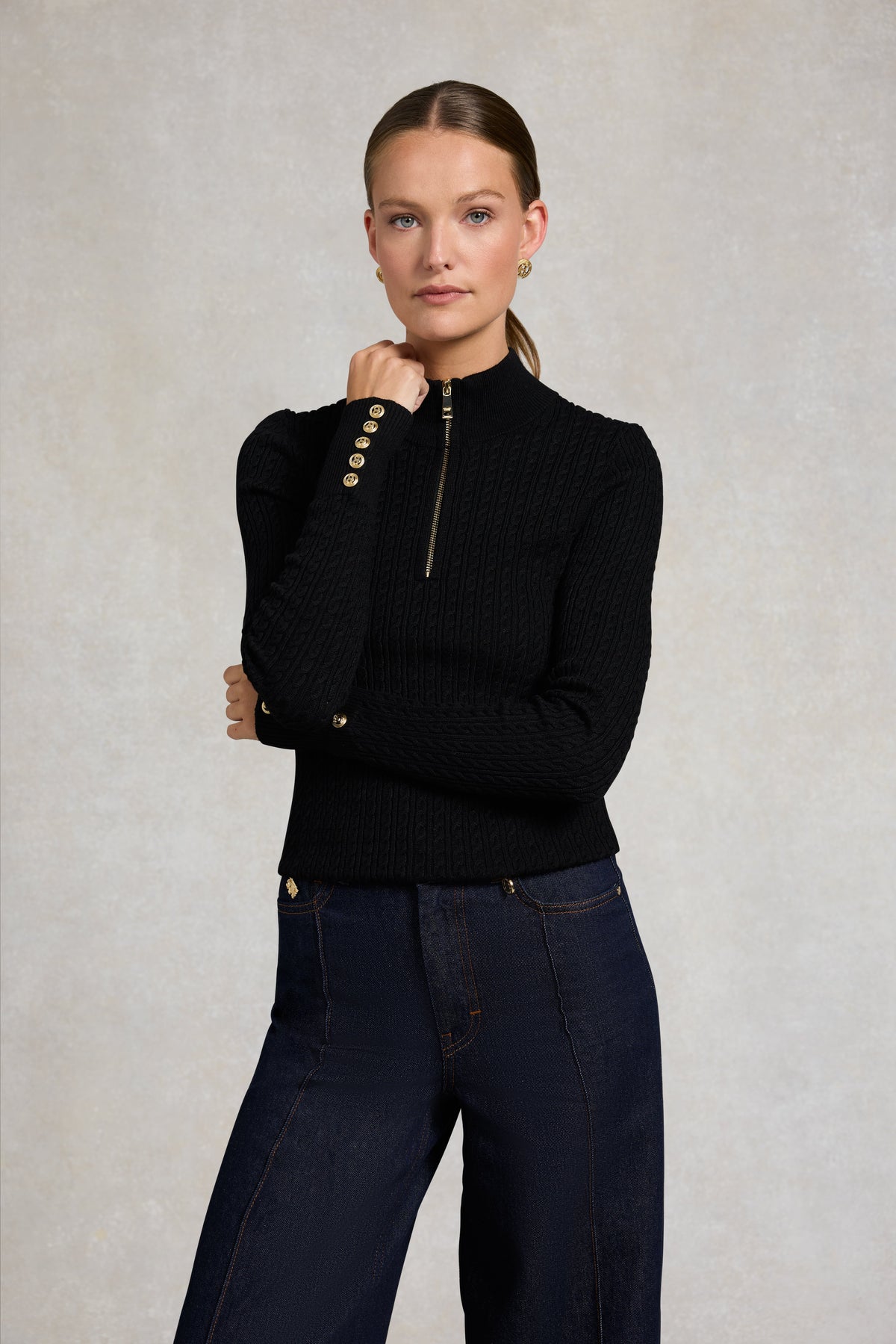 Ava Quarter Zip Knit (Black)