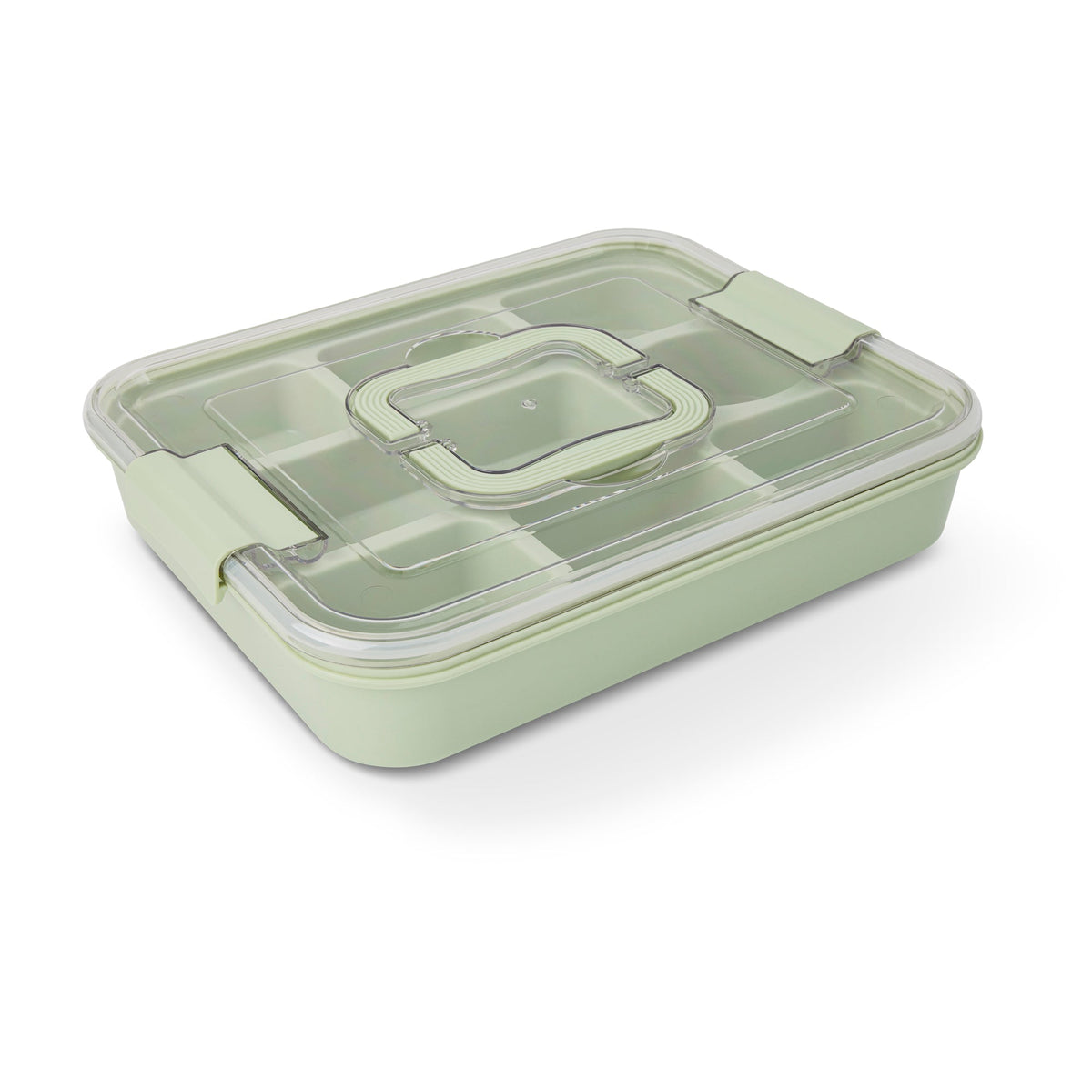 9 Section Snackle w/ Ice Pack & Handle Clip Lid - Etched Glass