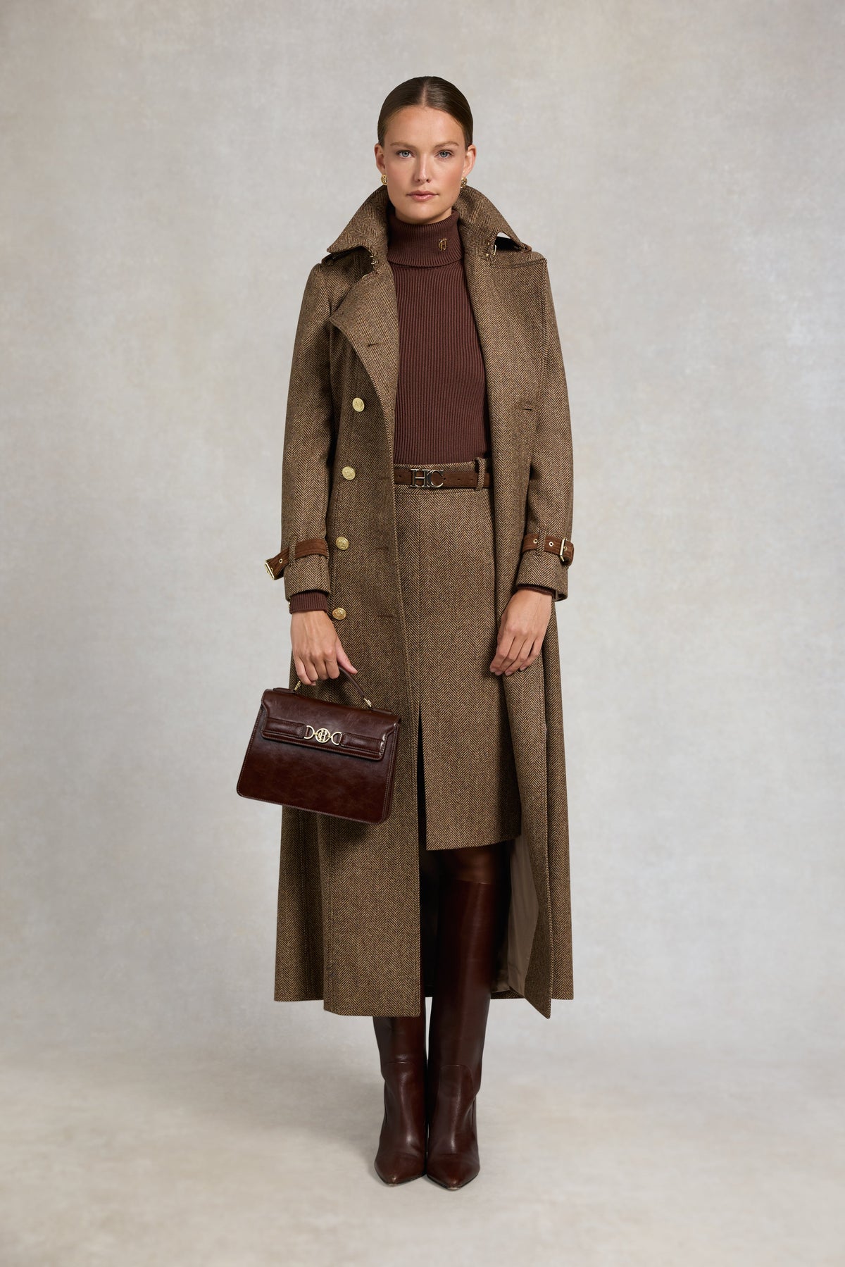 Mayfair Pencil Skirt (Large Scale Brown Herringbone)