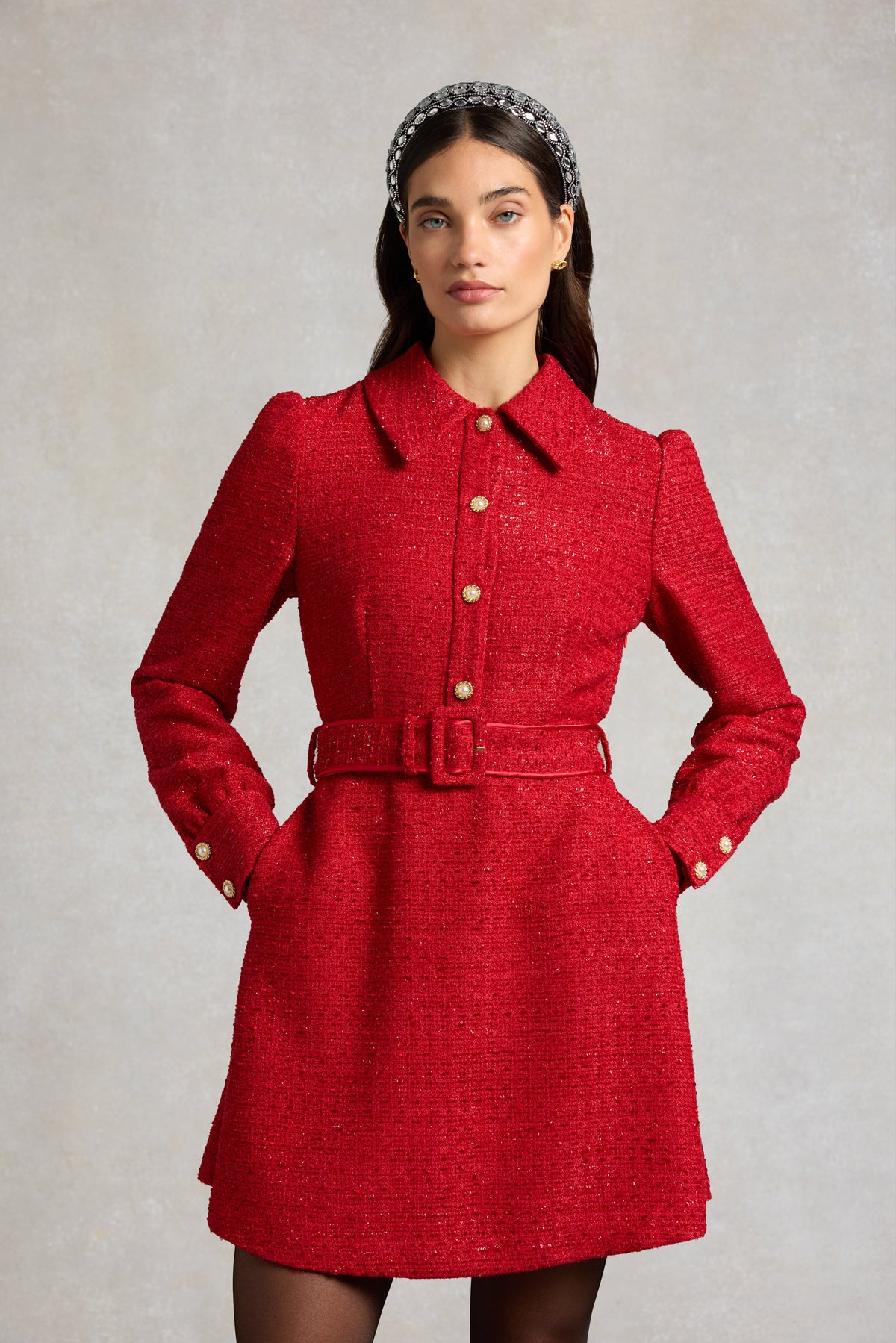 Alice Collared Mini Dress (Red Boucle)