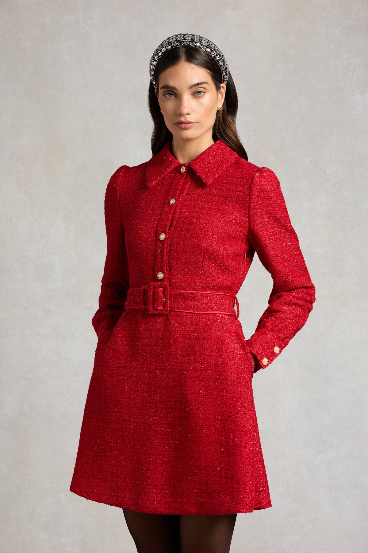 Alice Collared Mini Dress (Red Boucle)
