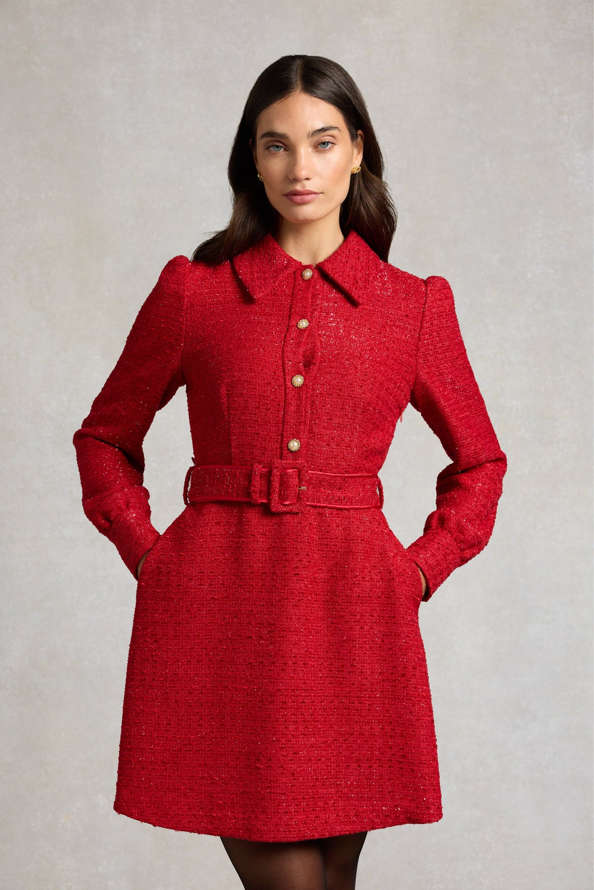 Alice Collared Mini Dress (Red Boucle)