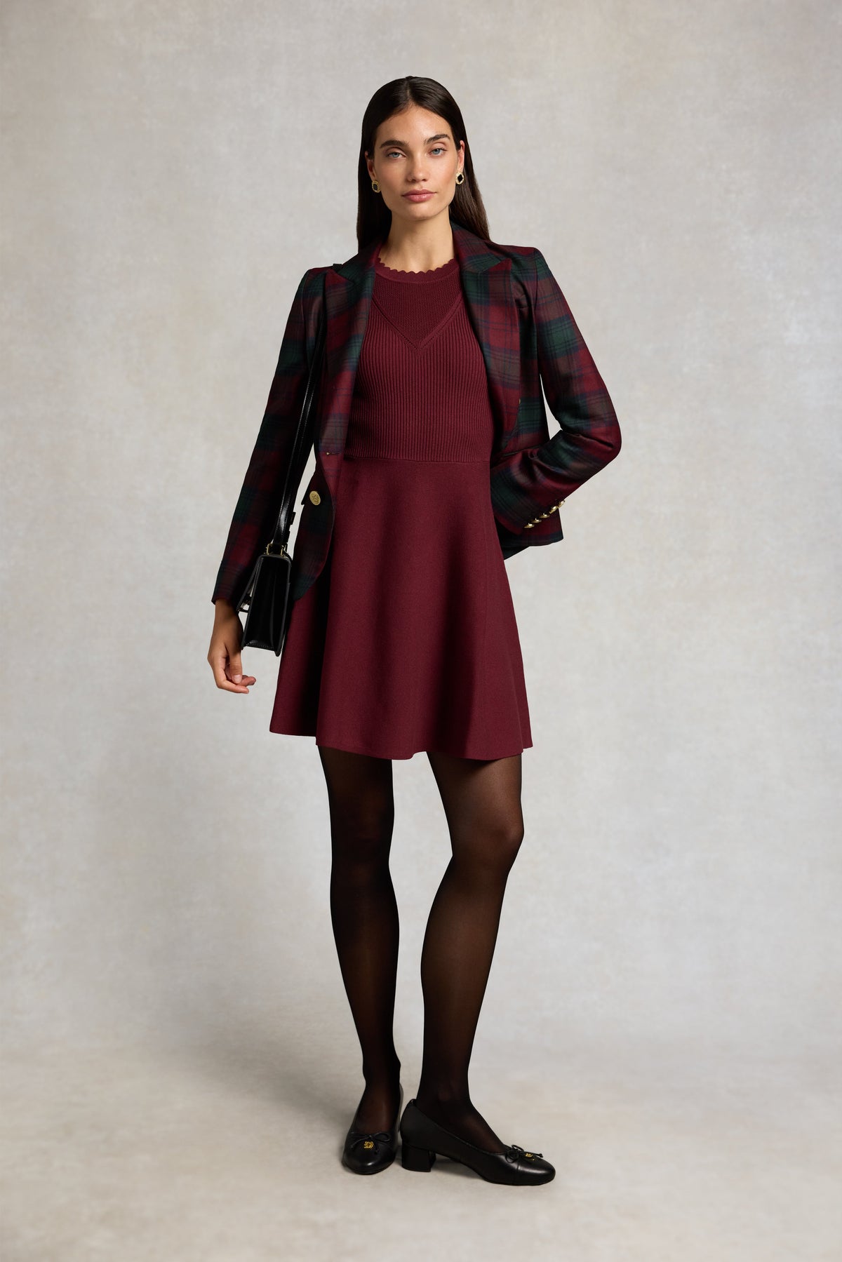 Spencer Knitted Fit & Flare Dress (Burgundy)