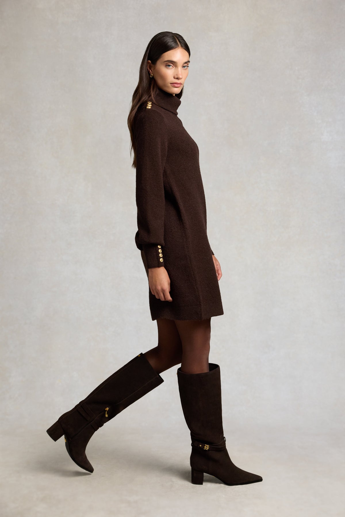 Marlborough Mid Heel Knee Boot (Chocolate Suede)