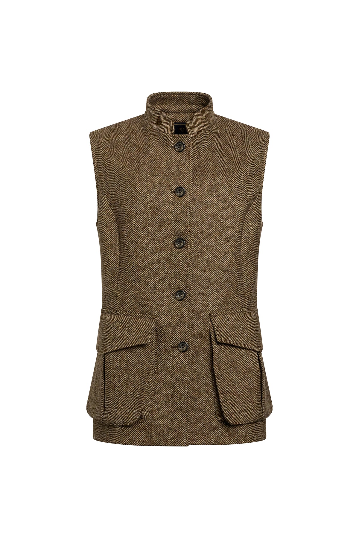 Women's Nehru Gilet (Large Scale Brown Herringbone)