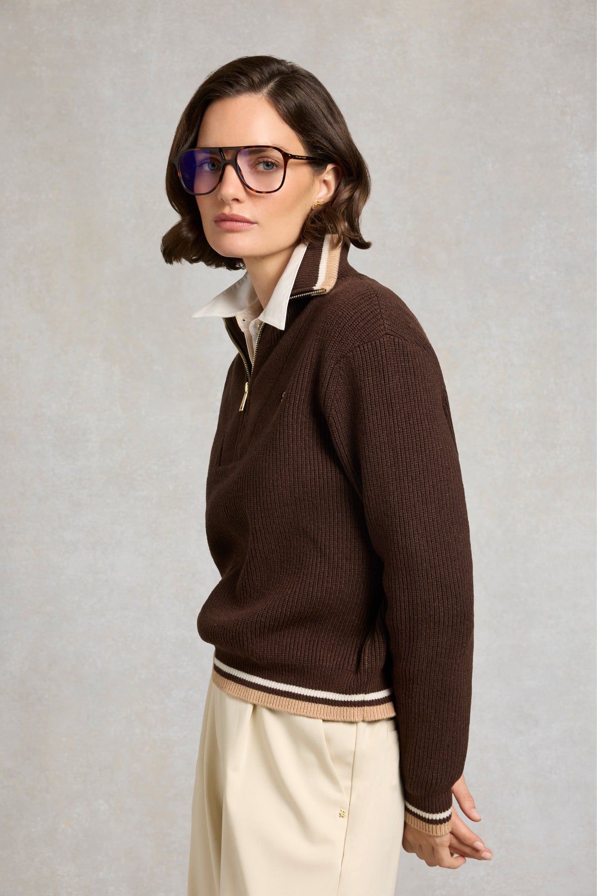 Jessica Quarter Zip Knit (Walnut)