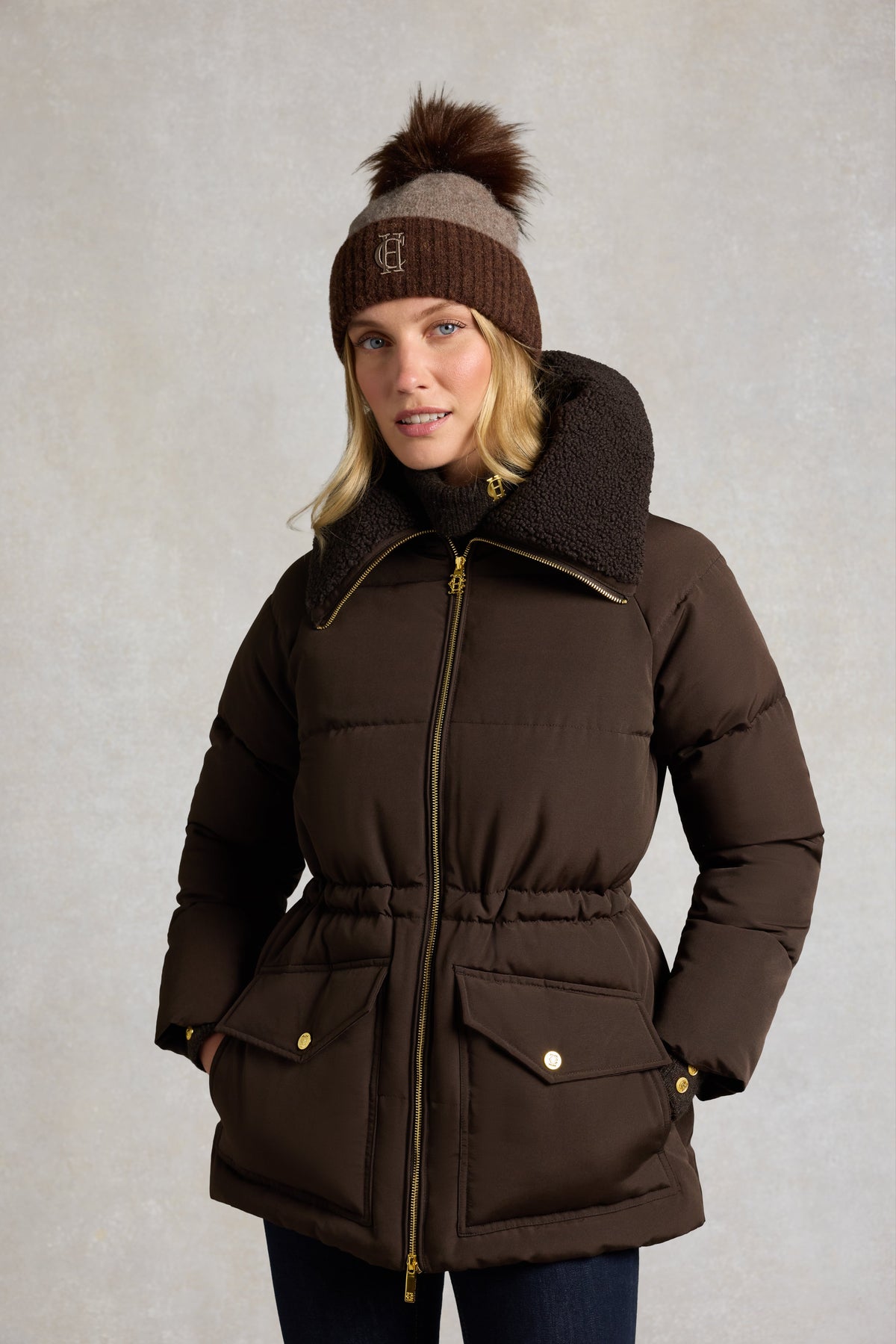 Borg Collar Padded Coat (Chocolate)
