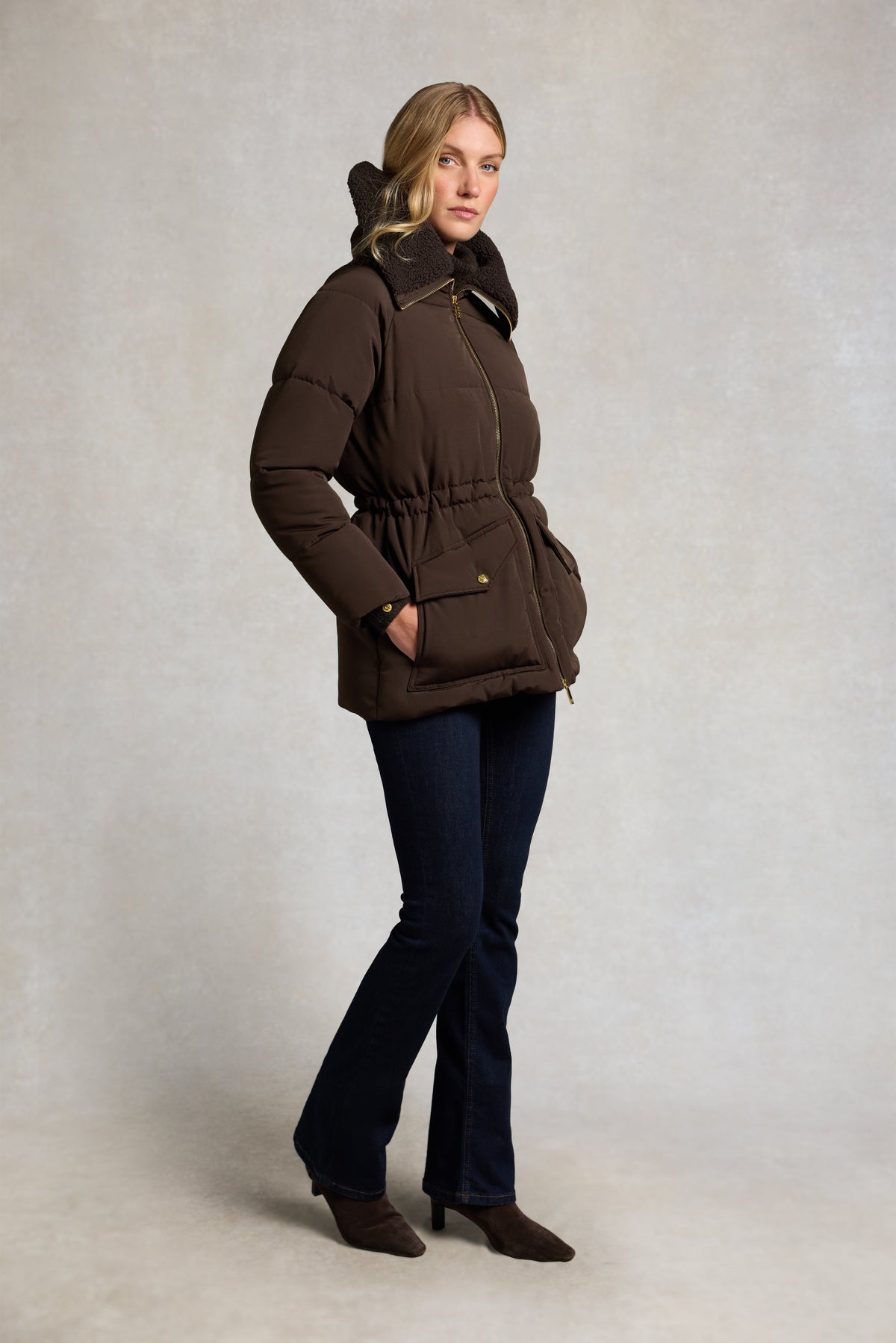 Borg Collar Padded Coat (Chocolate)