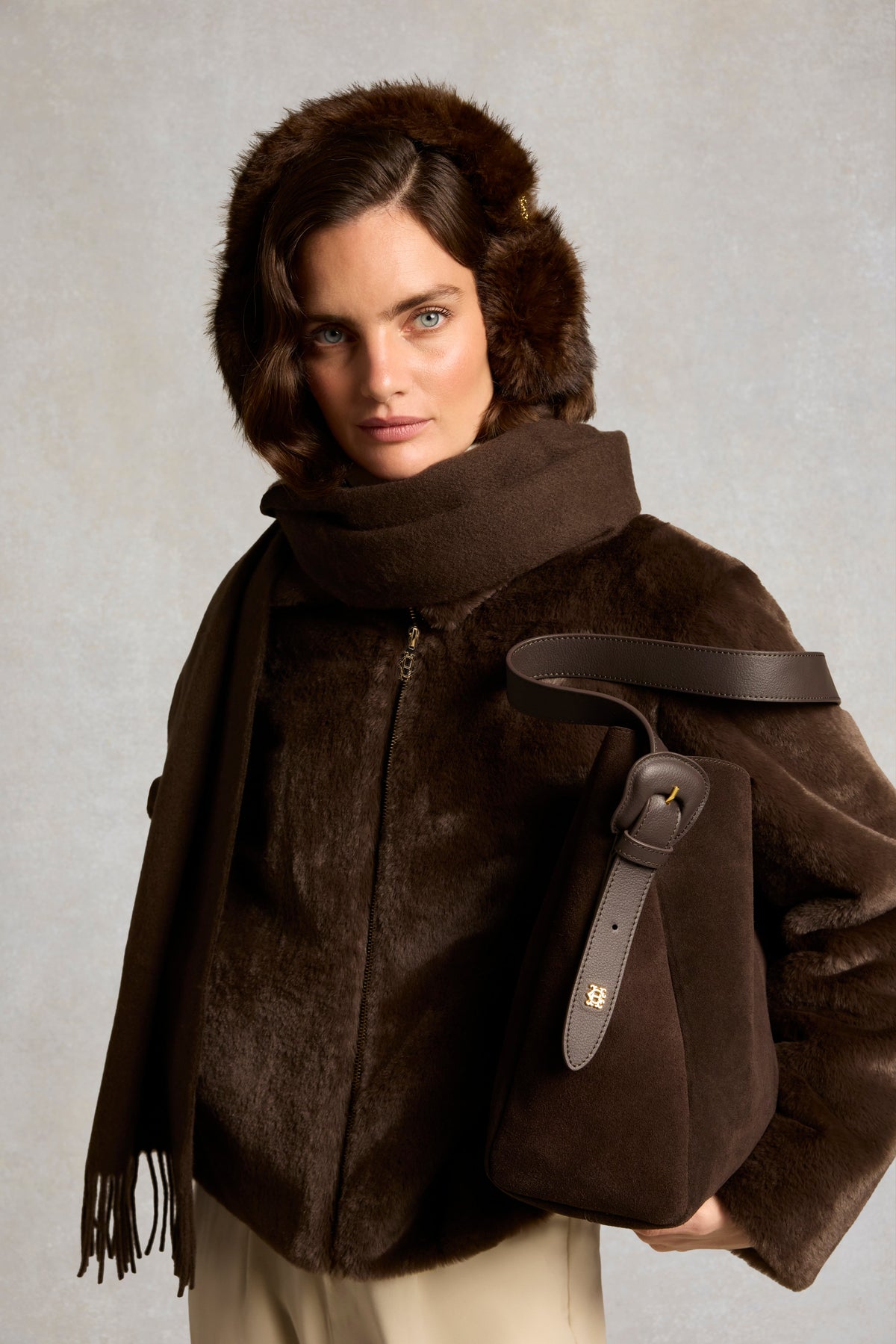 Faux Fur Coach Jacket (Chocolate)