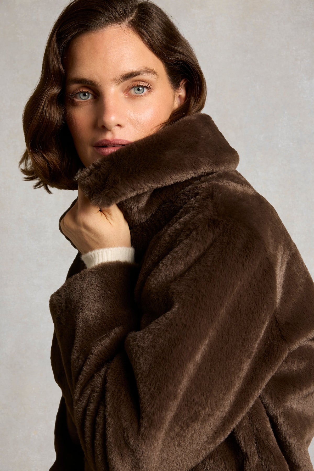 Faux Fur Coach Jacket (Chocolate)