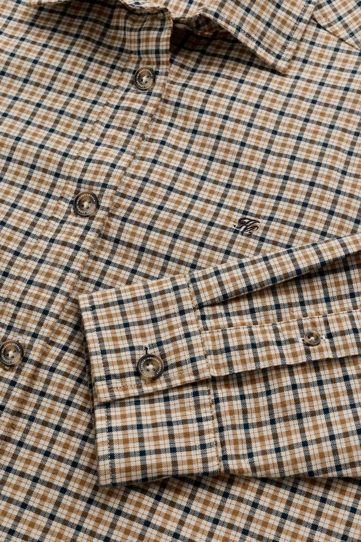 Holkham Shirt (Camel Navy Check)