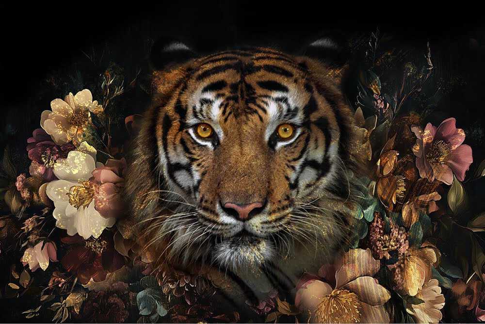 Temp Glass with Foil - Floral Tiger