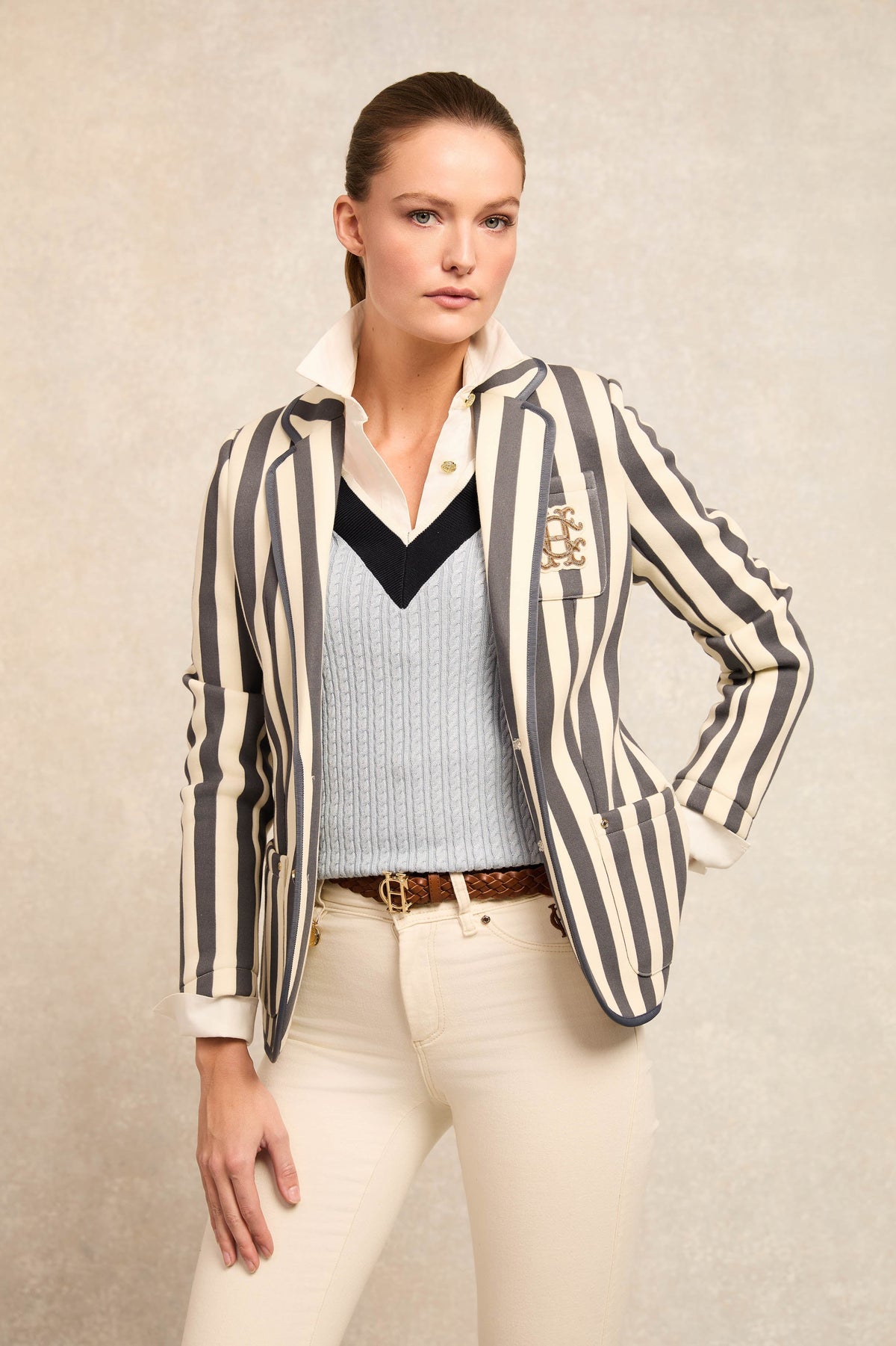 Henley Blazer (Dusty Navy Stripe)