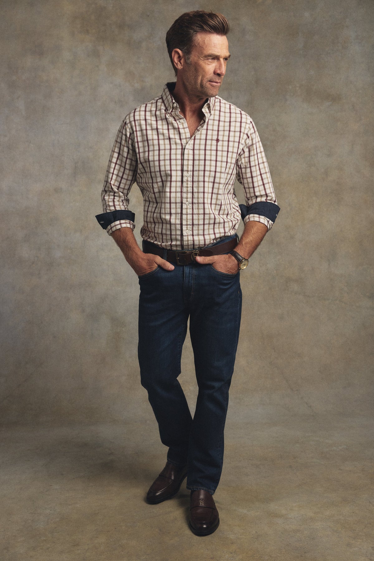 Men's Relaxed Fit Button Down Shirt (Large Scale Ruby Check)