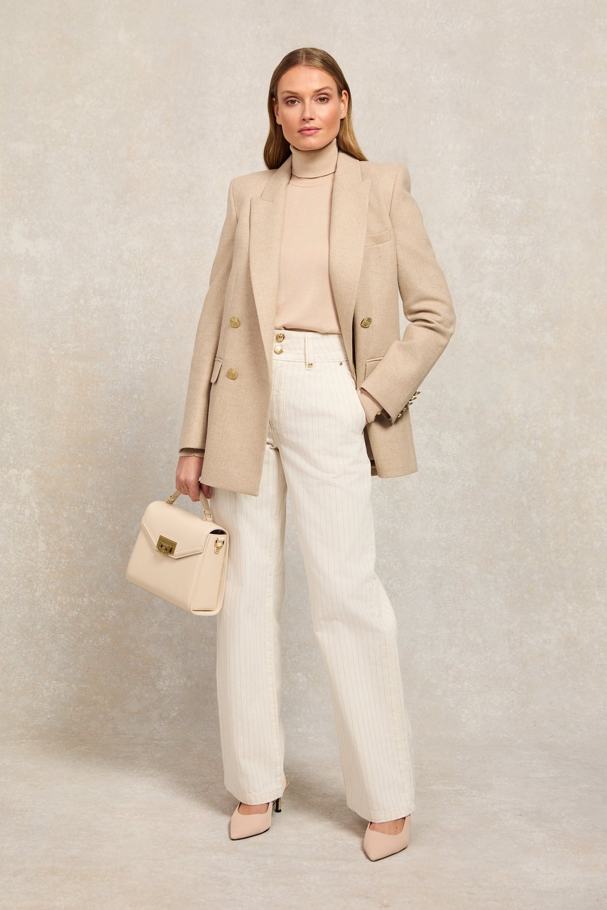 Tailored Wide Leg Jean (Ecru Stripe)