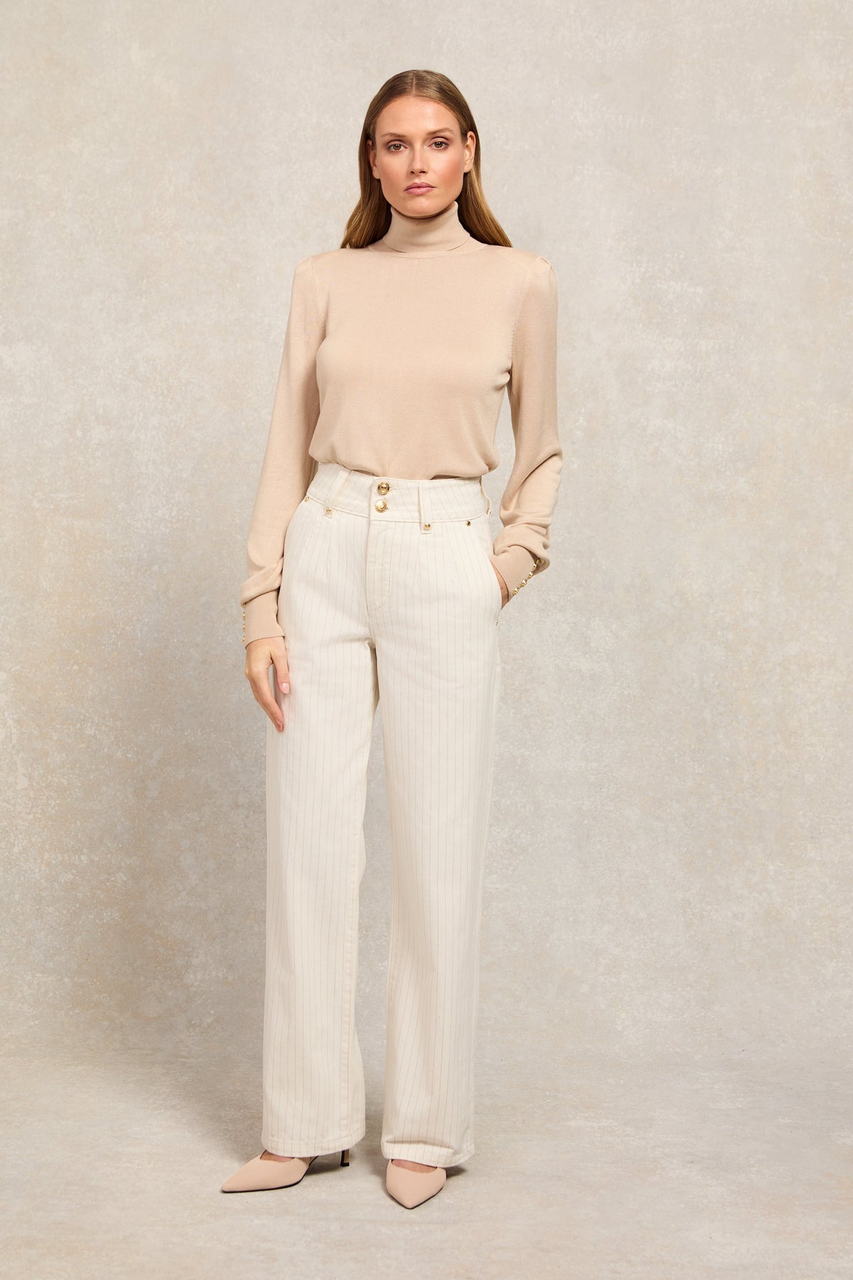 Tailored Wide Leg Jean (Ecru Stripe)