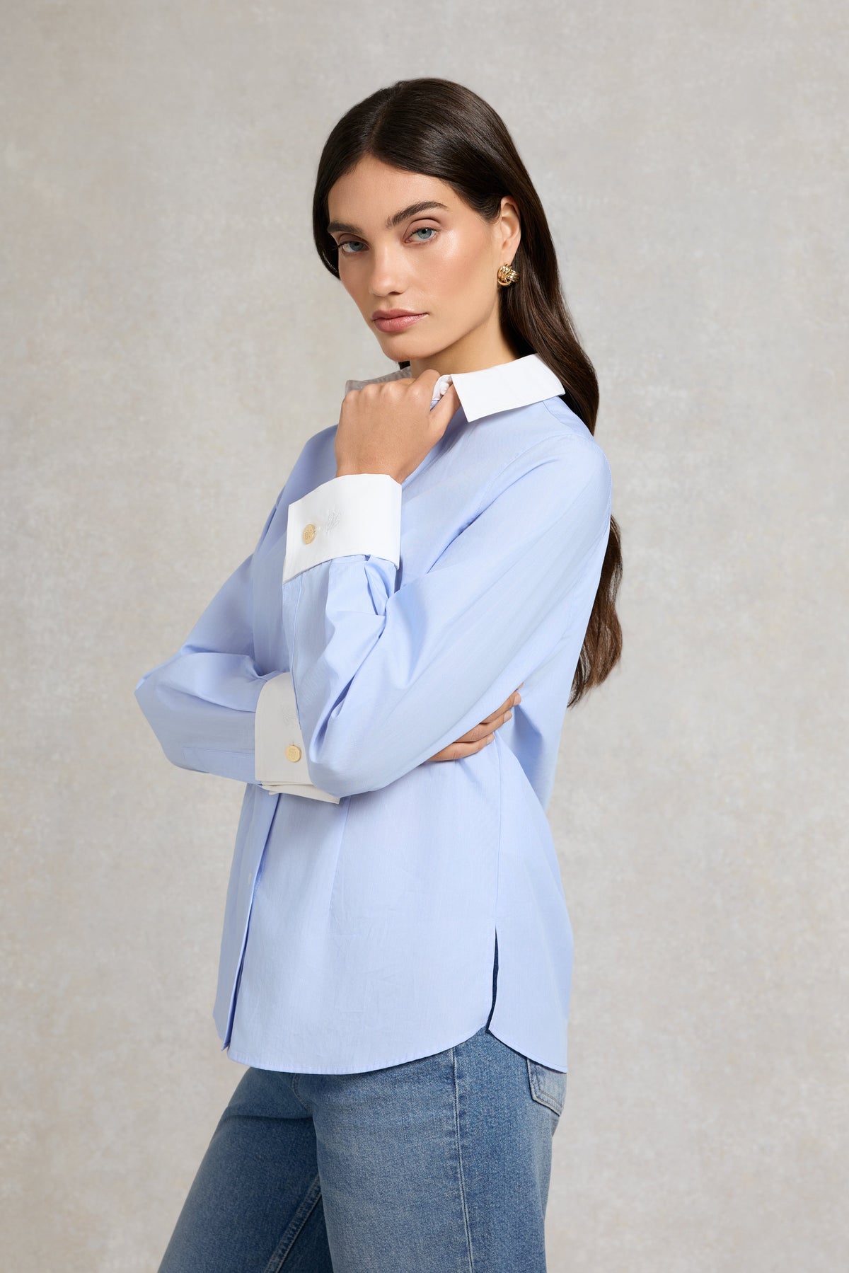 Louisa Shirt (Pale Blue Fine Stripe)