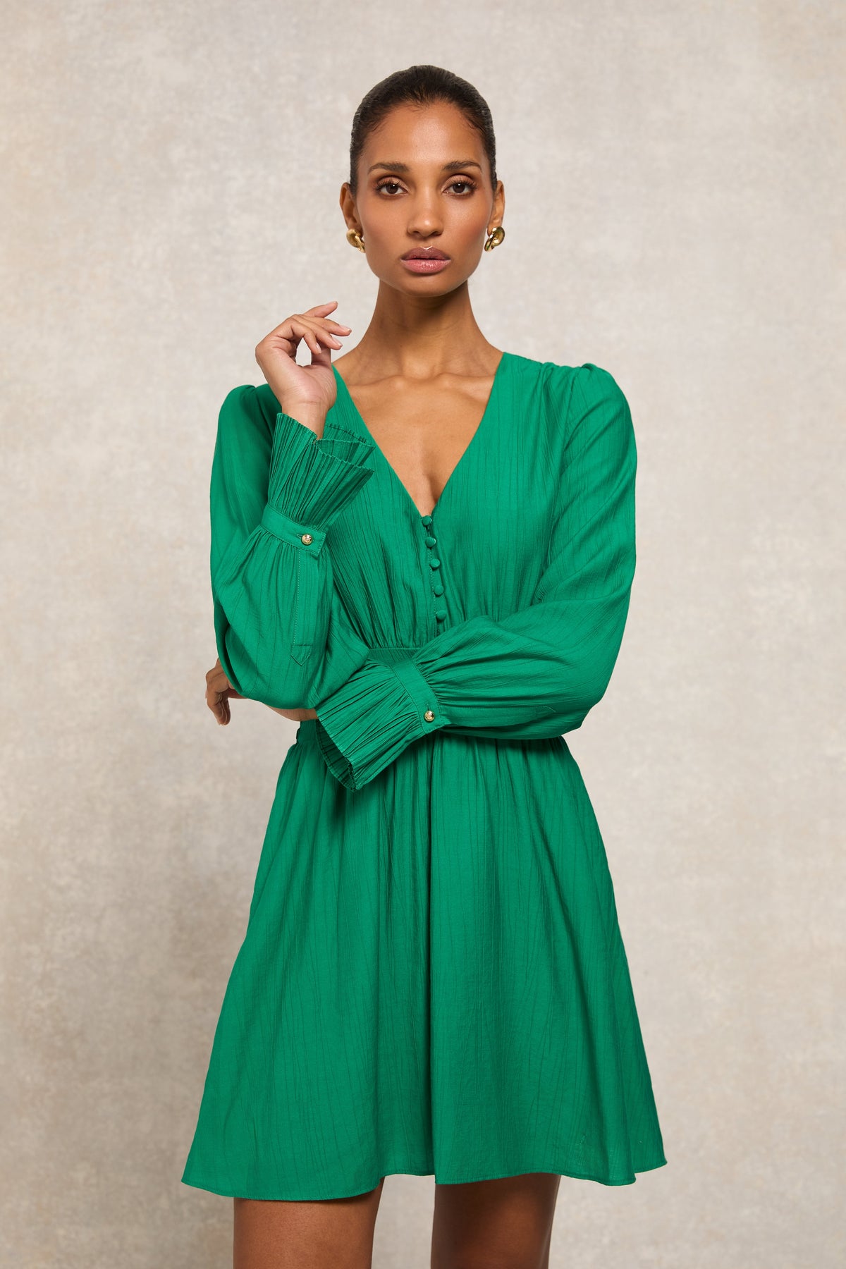Phoebe V-Neck Mini Dress (Jewel Green)