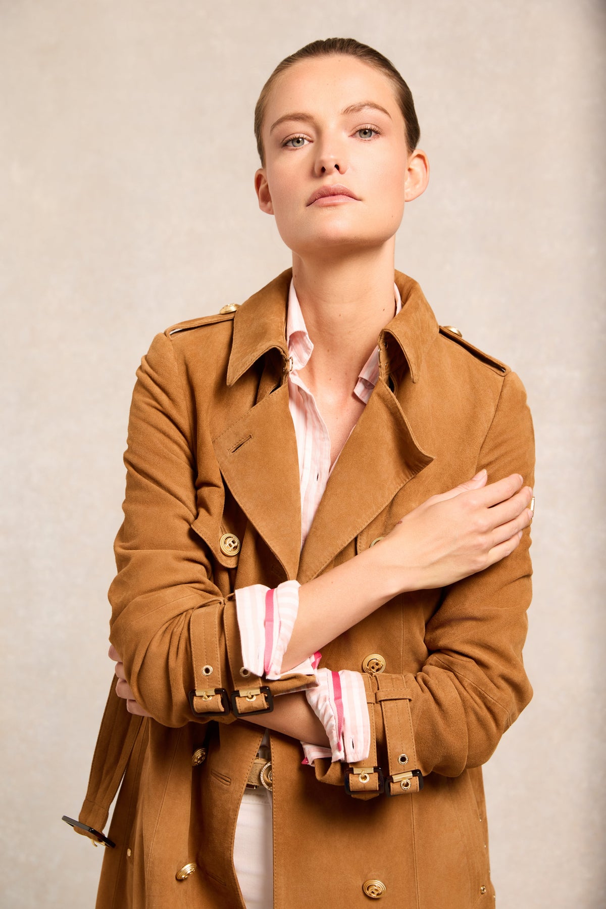 Full Length Sloane Suede Trench Coat (Tan)