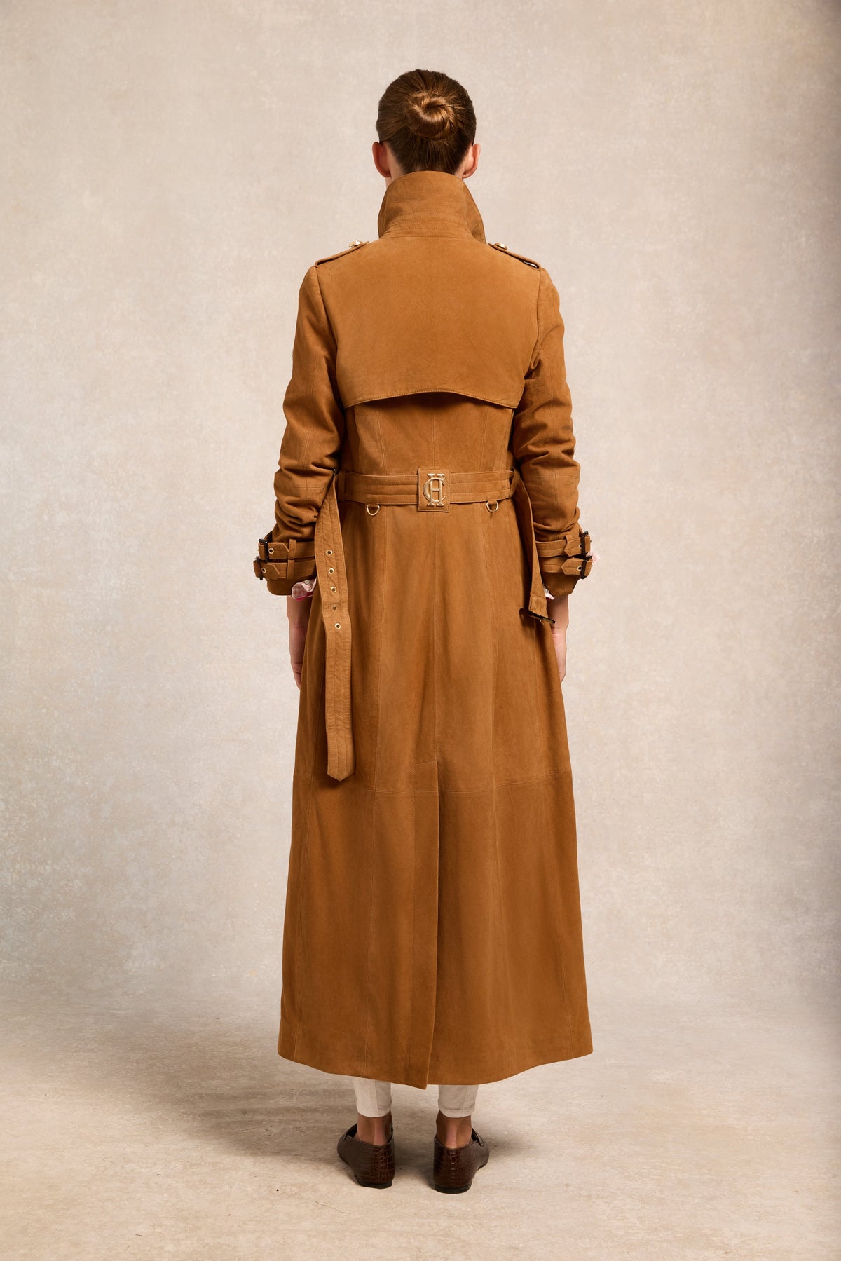 Full Length Sloane Suede Trench Coat (Tan)