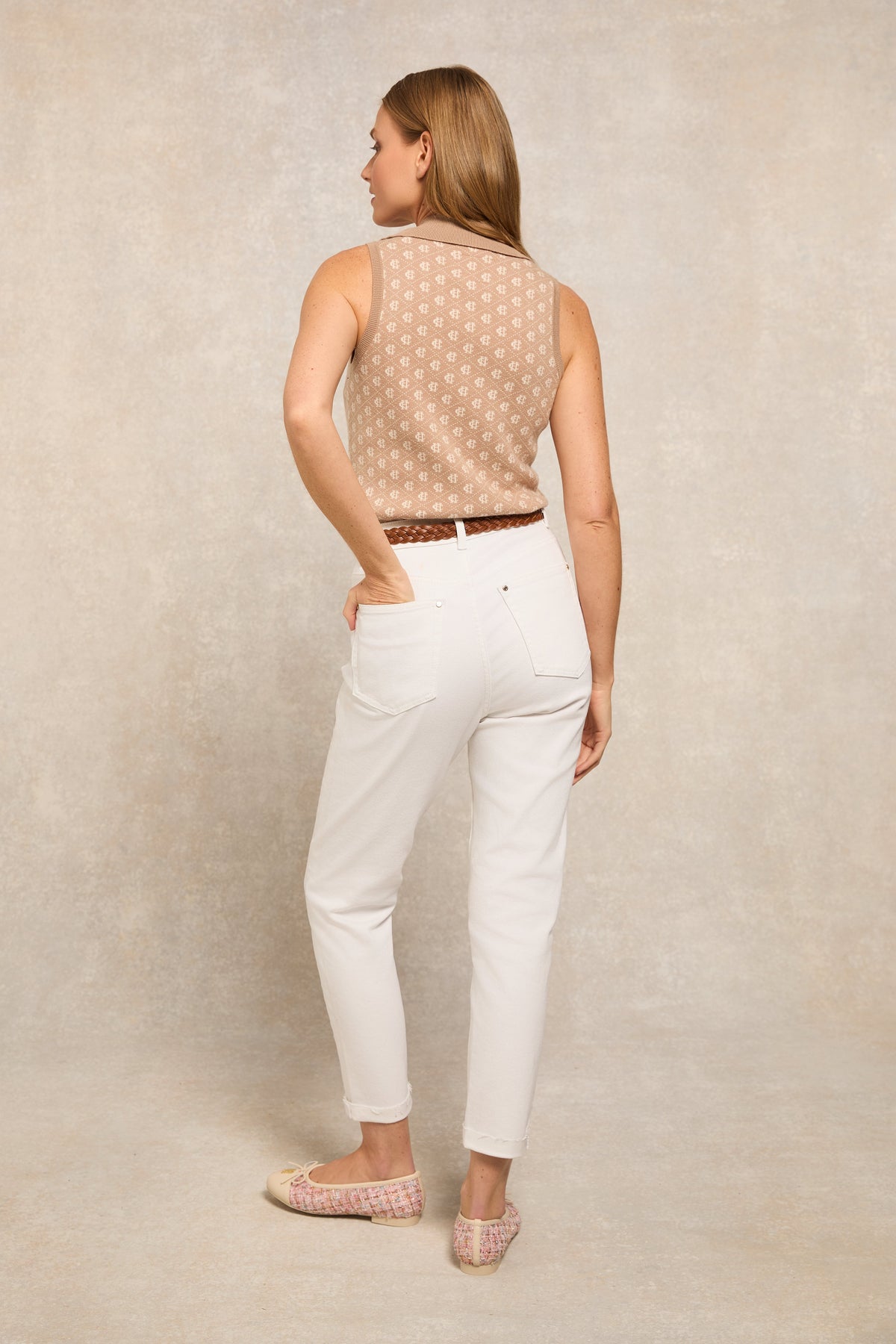 Sleeveless Knitted Monogram Polo (Camel)