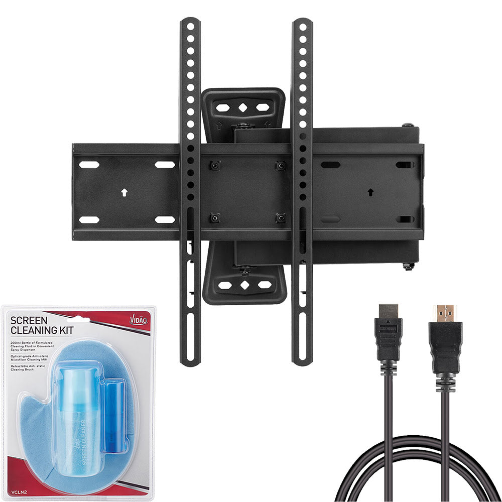 Full Motion Wall Mount for Most 32"-70" Flat Panel TVs with Screen Cleaning Kit & 12 ft. HDMI Cable