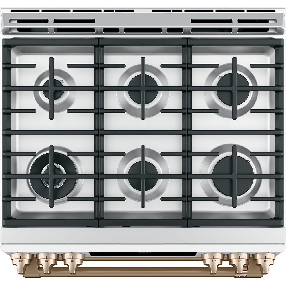 6.7 CuFt Smart 6-Burner Slide-In Double Gas Range in Matte White with Air Fry and In-Oven Broiling
