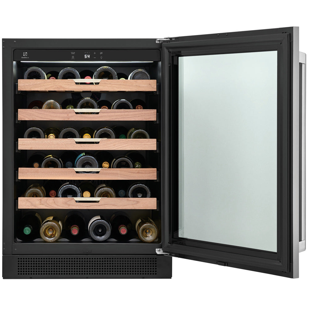 24" 41-Bottle Under-Counter Wine Cooler in Stainless Steel with Premium Wide-Slat Walnut ShelvingRefrigerators