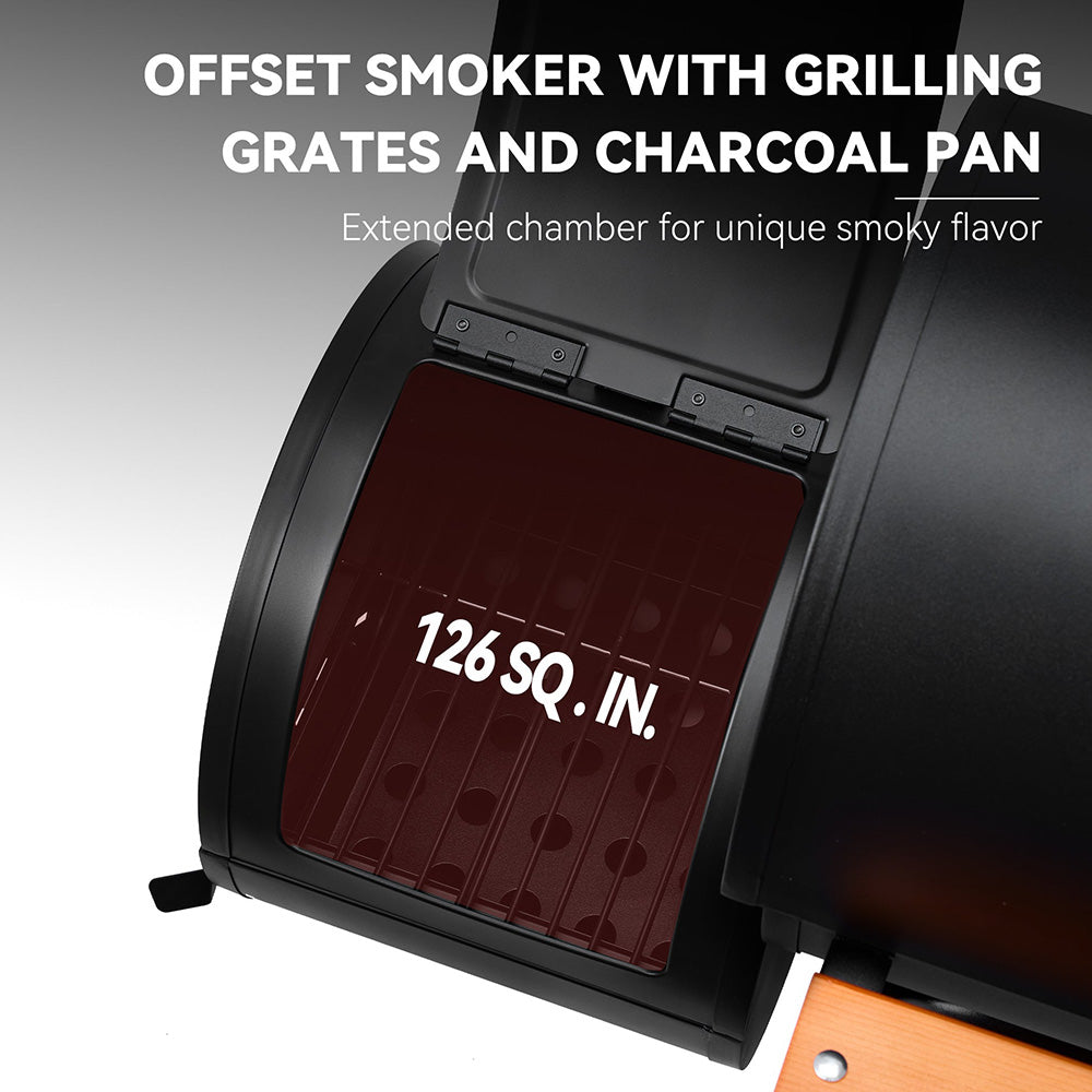 24'' Barrel Charcoal Grill with Offset Smoker