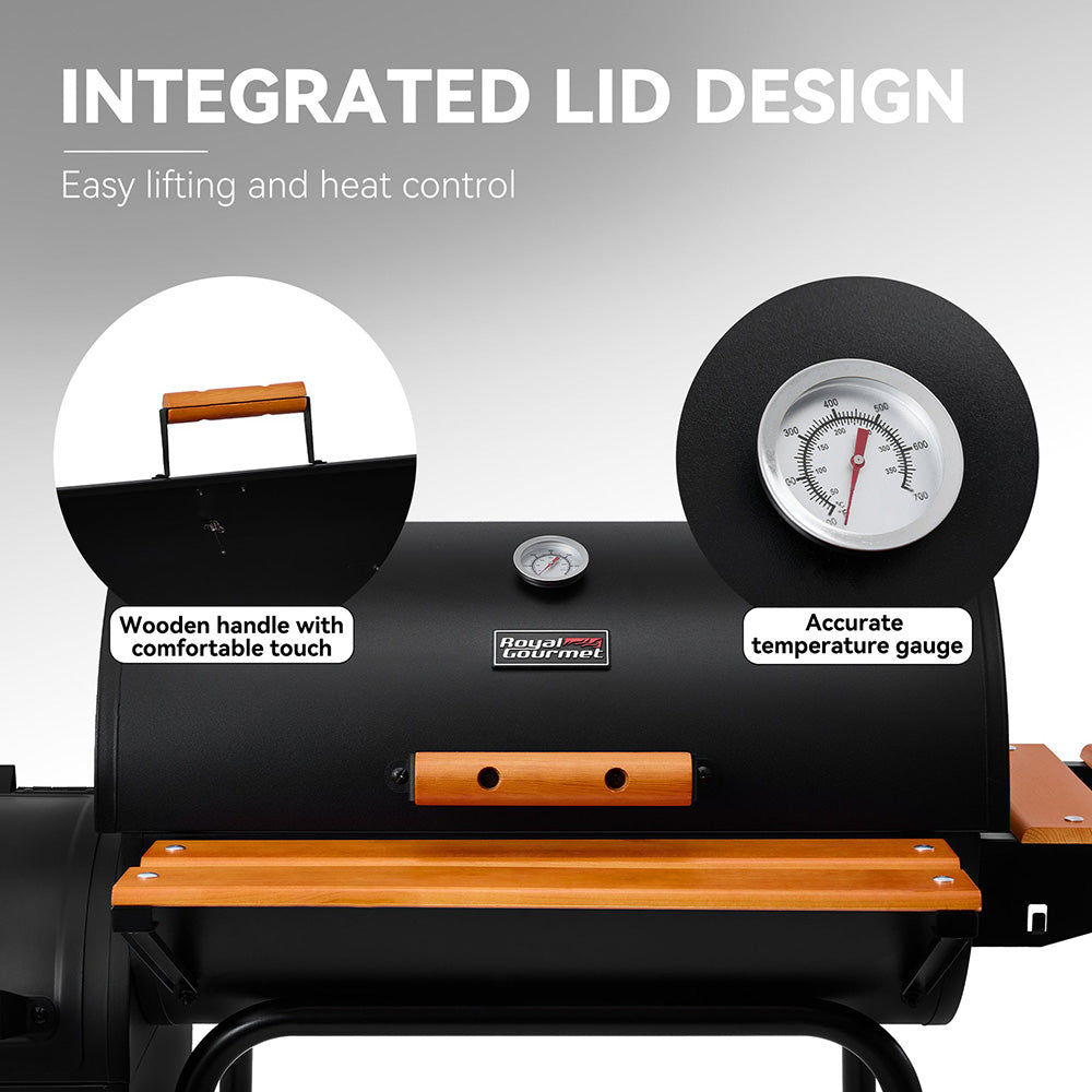 24'' Barrel Charcoal Grill with Offset Smoker