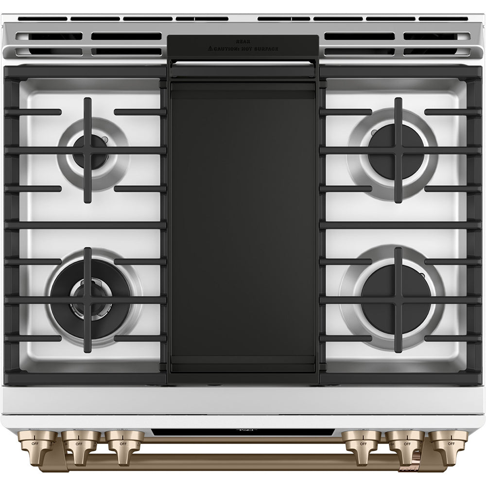 6.7 CuFt Smart 6-Burner Slide-In Double Gas Range in Matte White with Air Fry and In-Oven Broiling