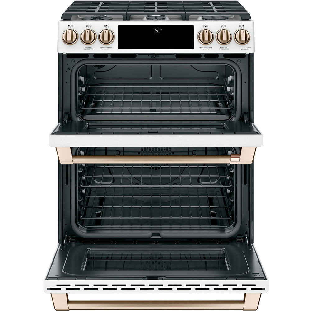 6.7 CuFt Smart 6-Burner Slide-In Double Gas Range in Matte White with Air Fry and In-Oven Broiling