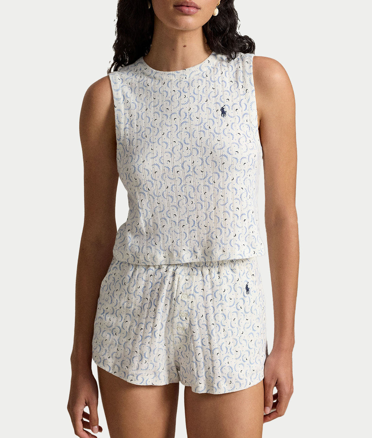 Pointelle Gathered Tank & Boxer Knit Set