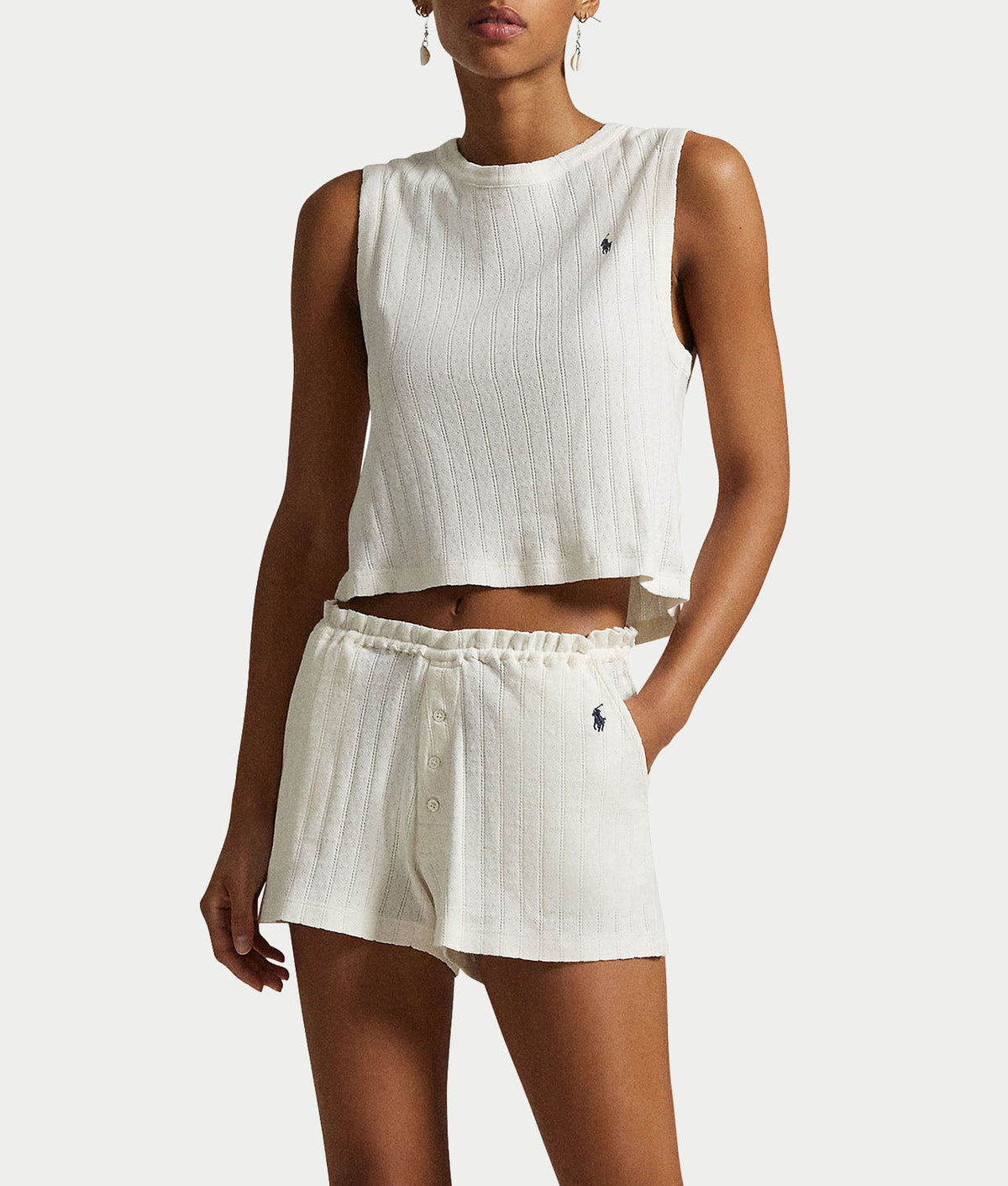 Pointelle Gathered Tank & Boxer Knit Set
