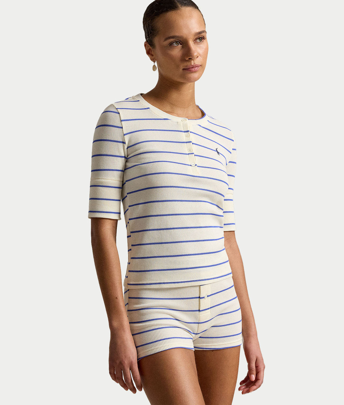 Waffle Knit Henley Shorts Set