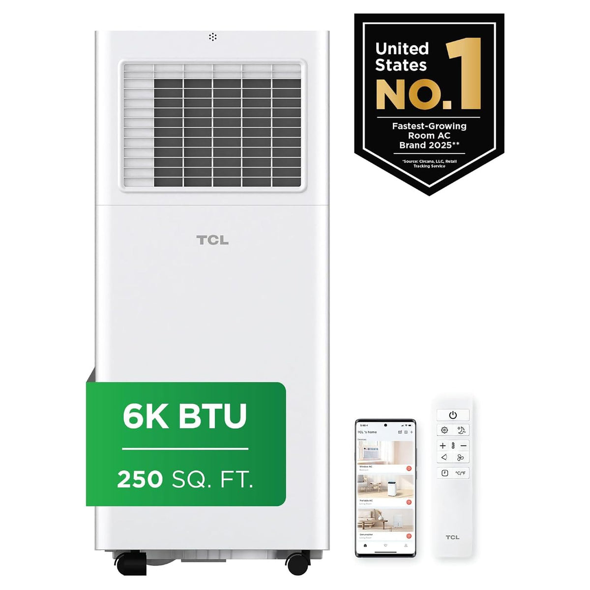 6,000 BTU Smart Portable Air Conditioner with Fan & Dehumidifier