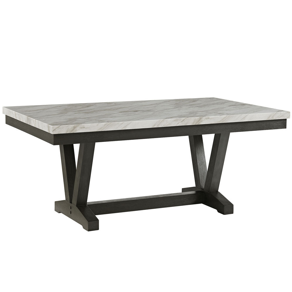 Everdeen Faux Marble Top Dining Table/Trestle Base with Six Chairs
