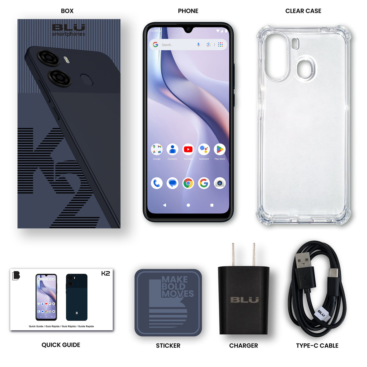 BLU K2 6.88" Infinity Display 64GB Storage 4GB RAM +(4GB Extra RAM) Black/Blue Unlocked Smart phone.