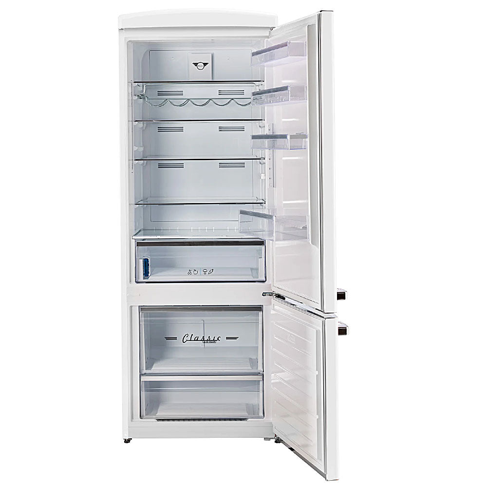 16.7 CuFt Classic Retro Counter Depth Bottom Freezer Refrigerator in Marshmallow White