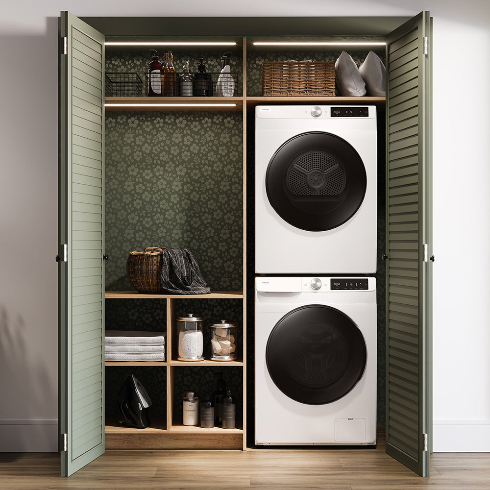 2.5 CuFt Compact Front Load Washer with 4.0 CuFt Smart Steam Electric Dryer in White
