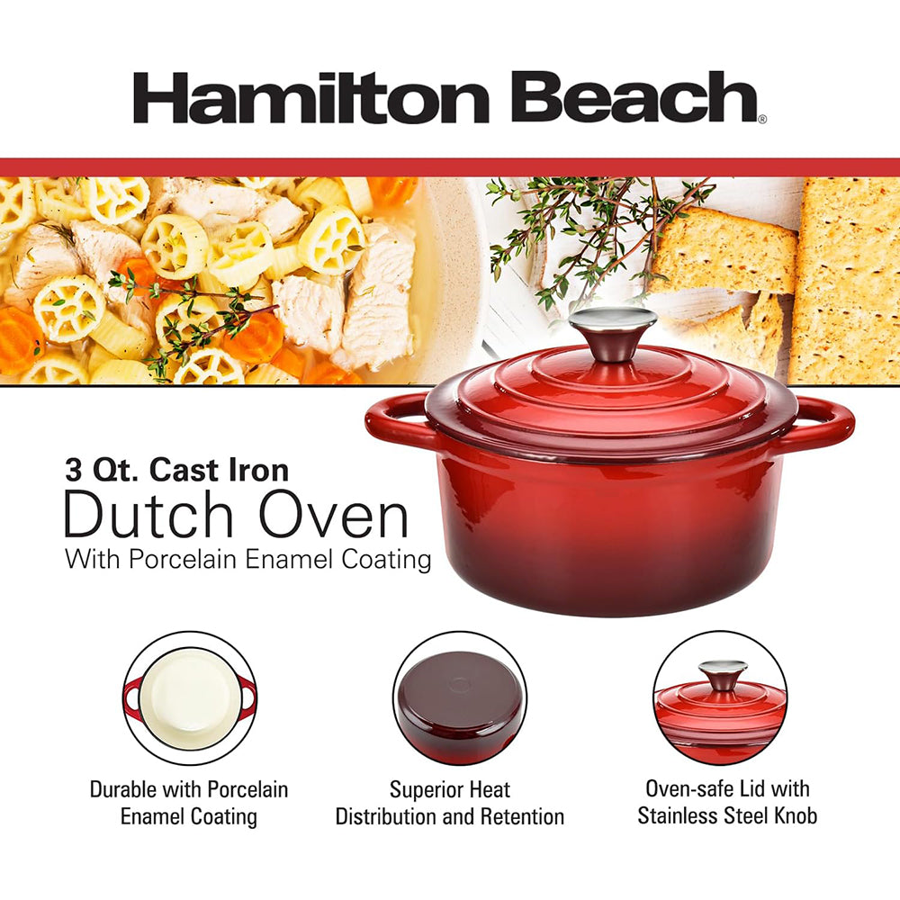 3-Quart Enameled Cast Iron Dutch Oven - Red