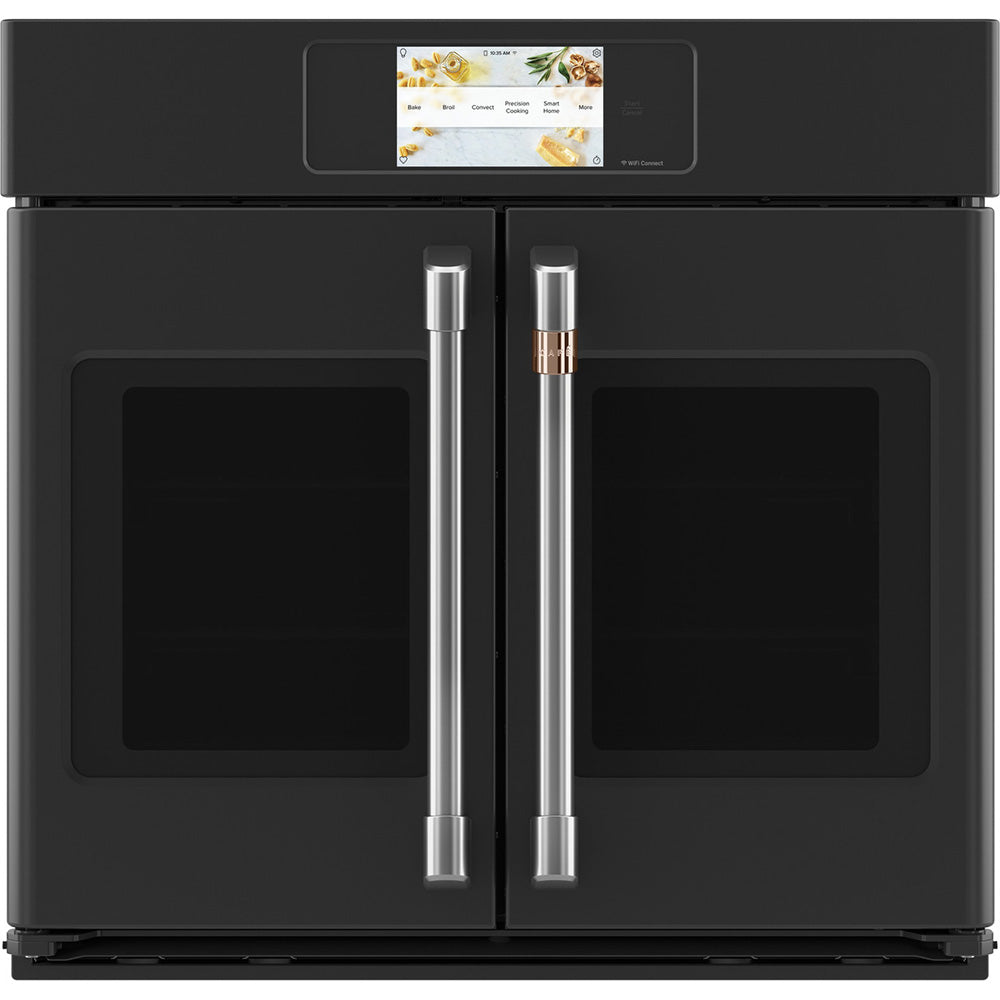 30" Smart Self-Cleaning True Convection Single Wall Oven in Black Matte with Air Fry and Brushed Stainless Handles