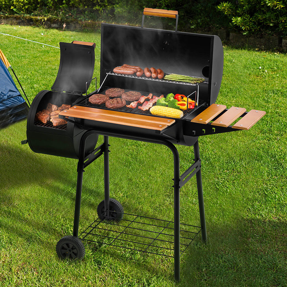 24'' Barrel Charcoal Grill with Offset Smoker