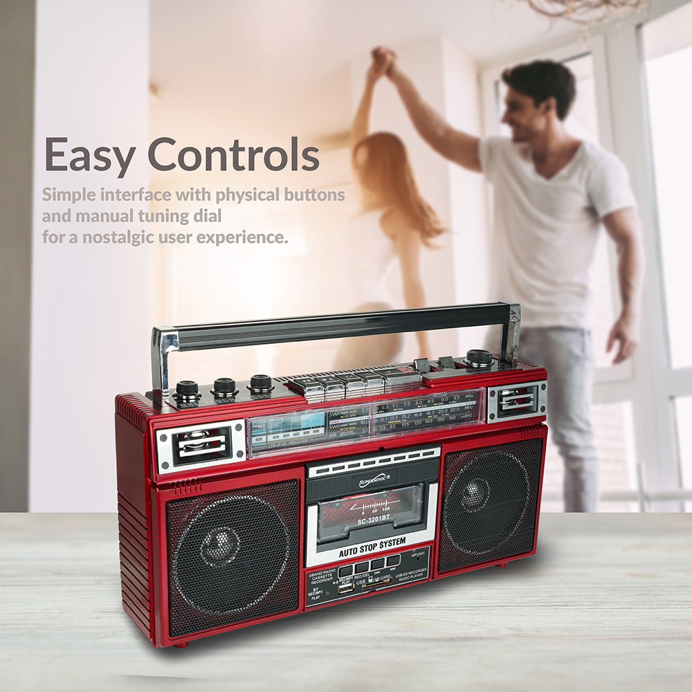 4-Band Bluetooth Radio & Cassette Player - Red