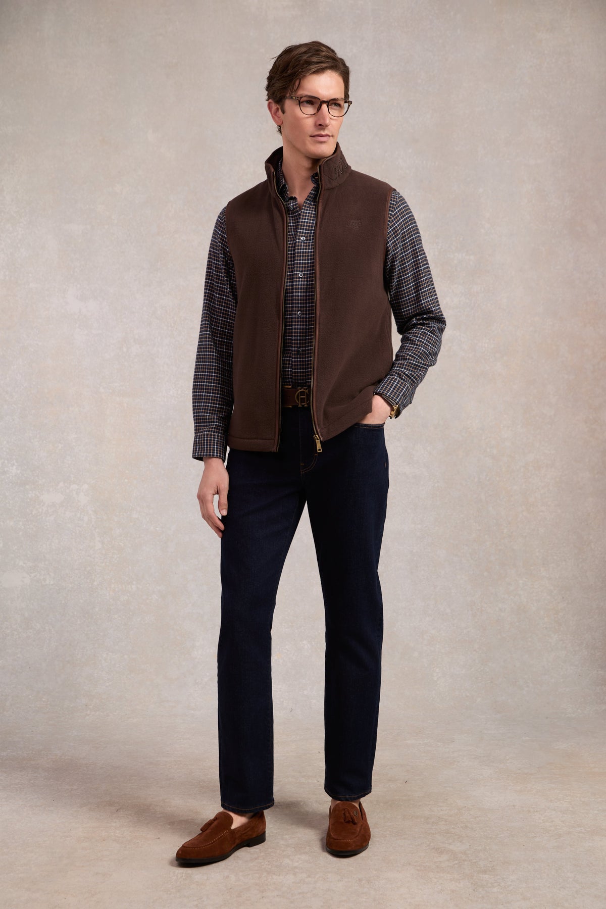 Men's Classic Fit Brushed Cotton Shirt (Cheltenham Navy Check)