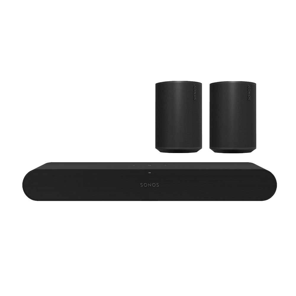 2.0 Channel Ray Soundbar and Two Era 100 Wireless Speaker Package- Black